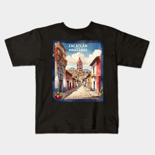 Zacatlan de las Manzanas Puebla Mexico Watercolor Vintage Tourism Kids T-Shirt